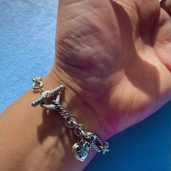 David Yurman 18K Gold Sterling Silver Heart Charm Bracelet - Picture 4 of 7